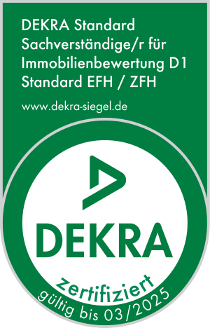 Siegel Dekra zertifizierte Sachverständige für Immobilienbewertungen D1 Standard Einfamilienhäuser und Zweifamilienhäuser